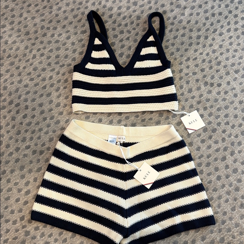 KULE Navy and Cream Striped Knit Set